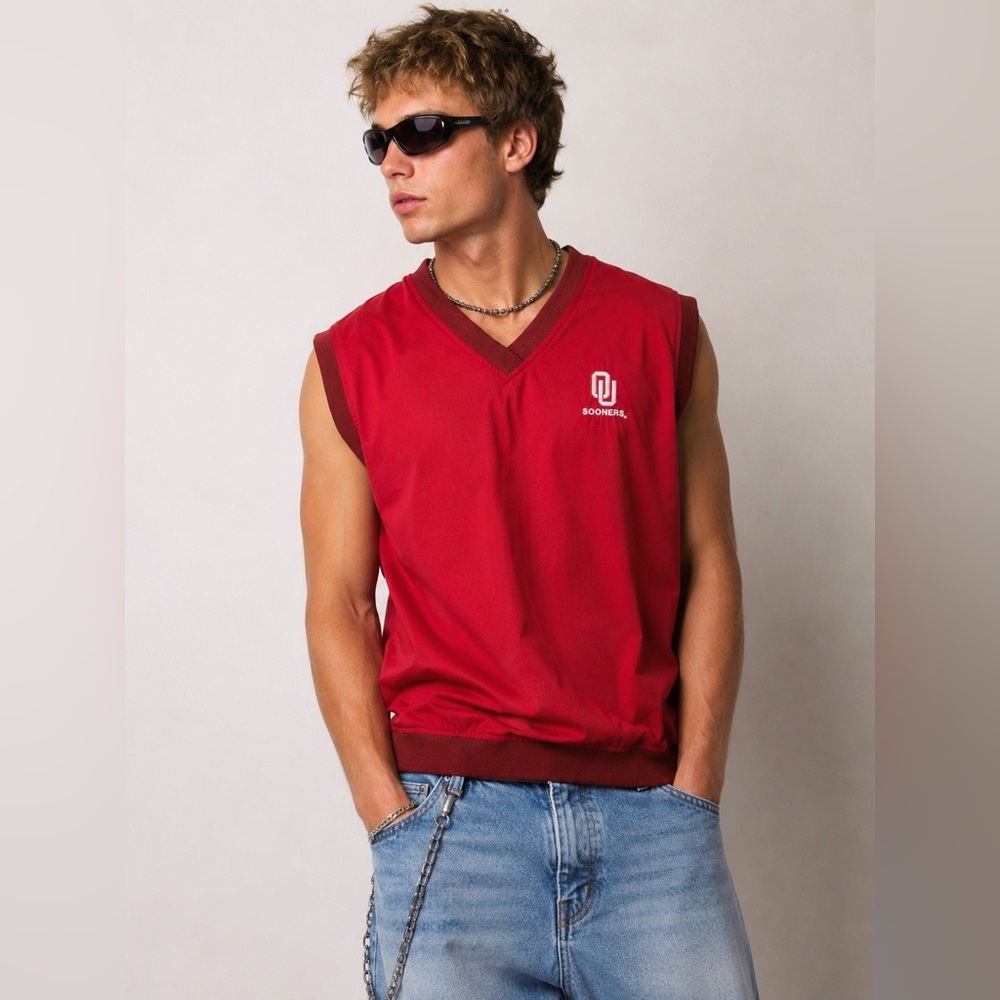 OU Sooners Sleeveless Windbreaker Vest Red Ozzo Sport Men’s XL Embroidered Logo